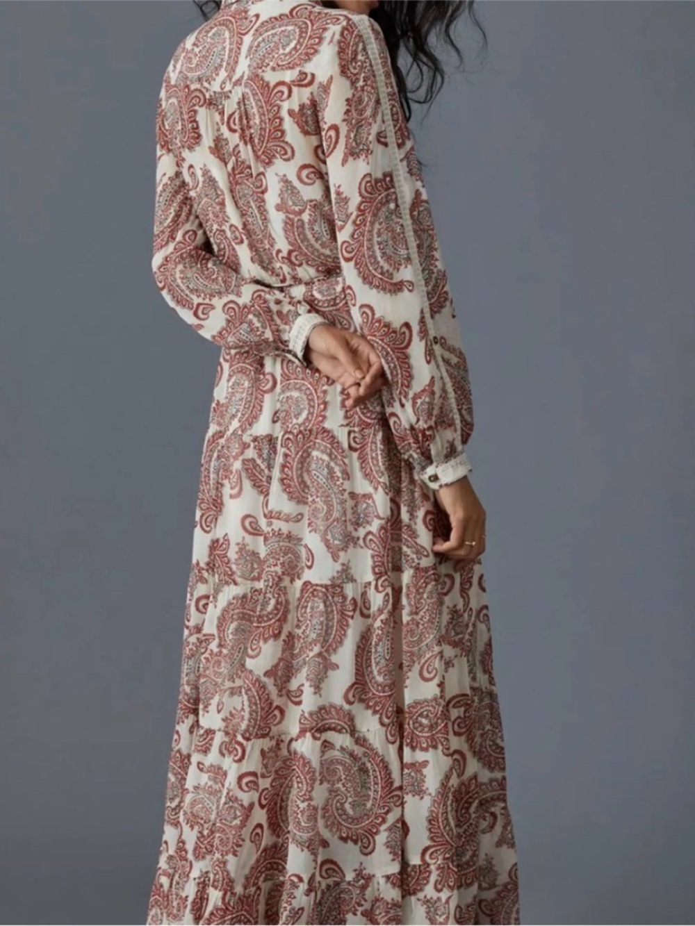 Anthropologie Allaire Embroidered Paisley Lace Bib Maxi Shirtdress Size M $228 - Picture 4 of 10